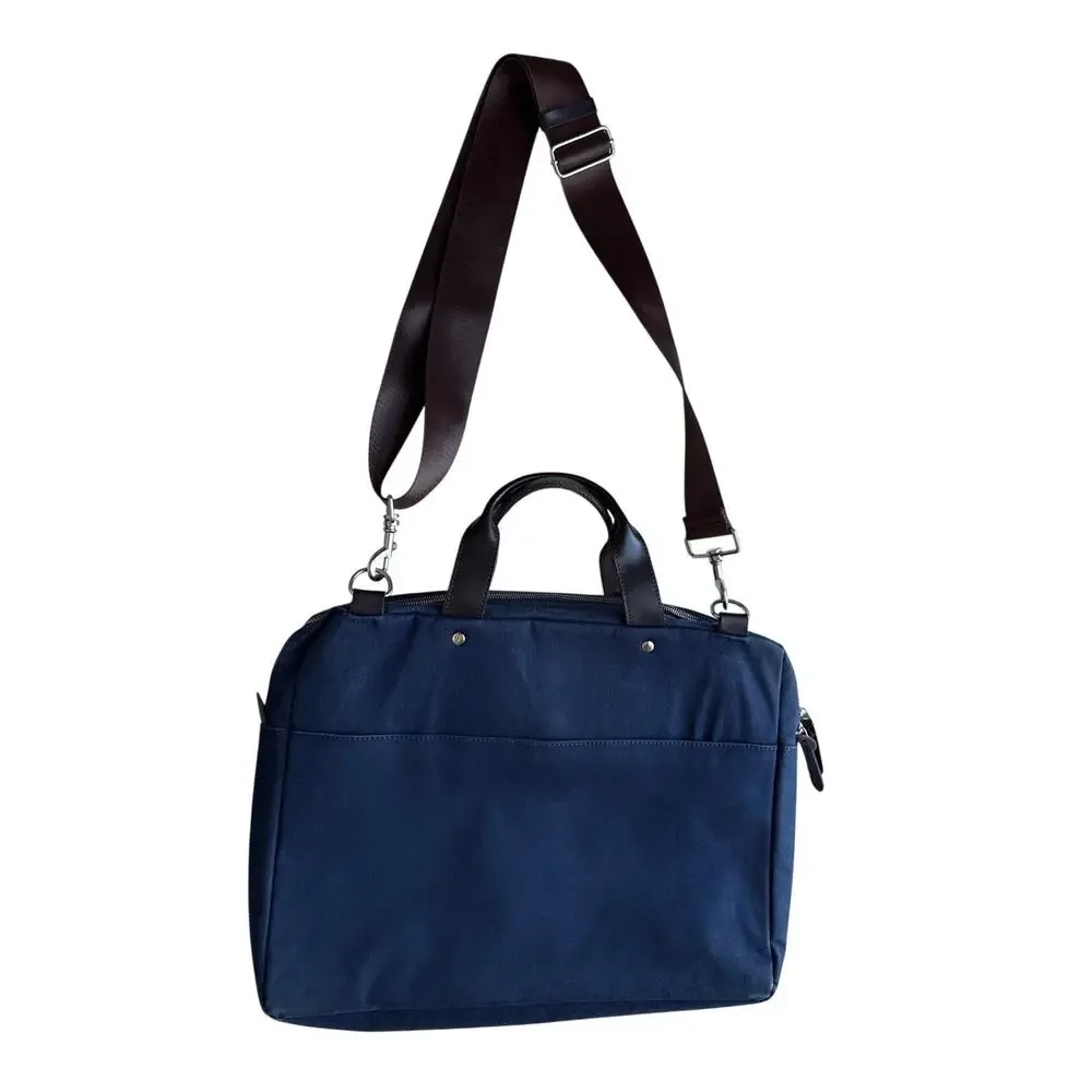 Line of Trade Canvas and Leather Laptop Bag Double Handle in Navy Blue